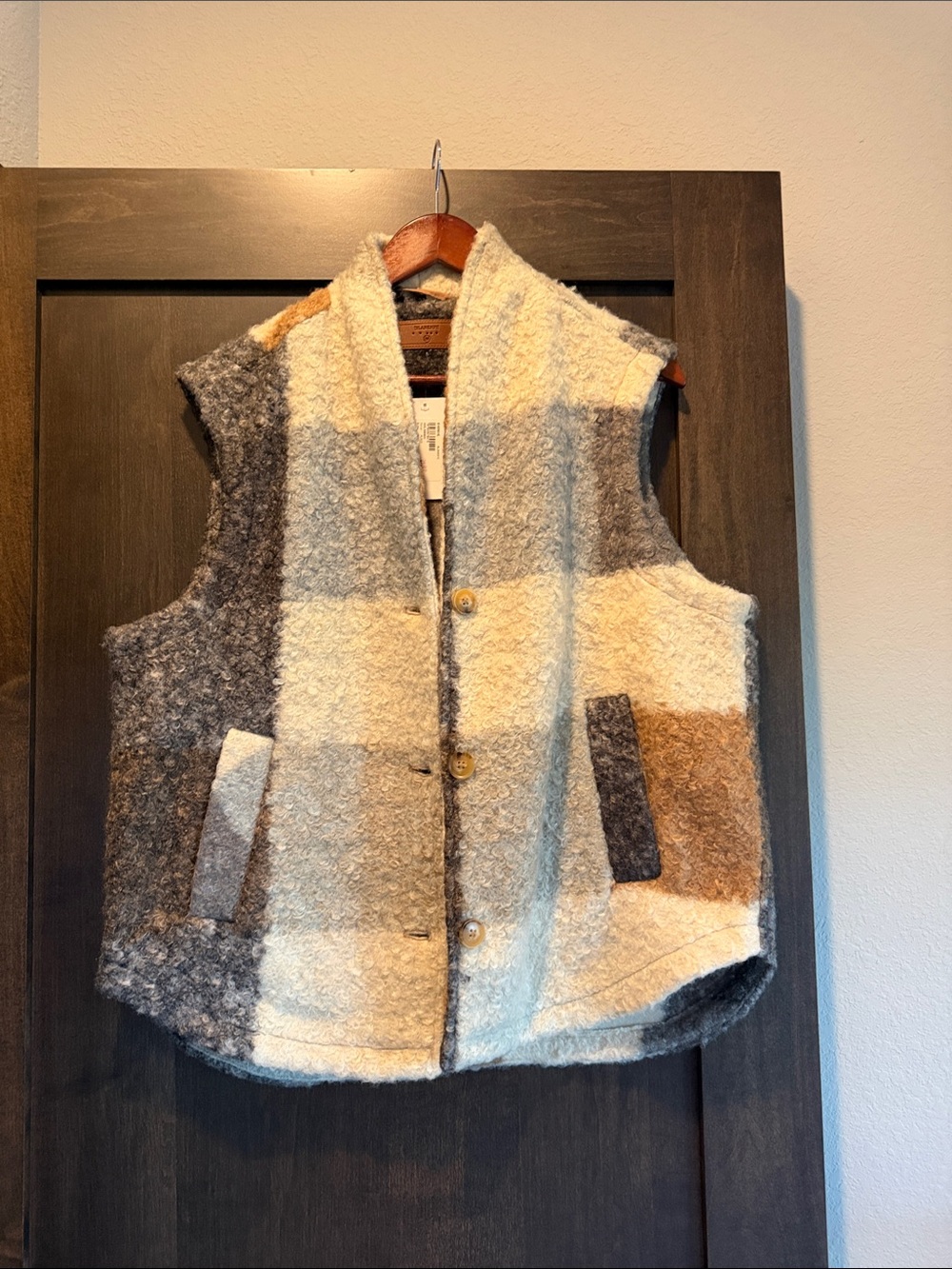 Blank NYC Cream, Gray & Brown Patchwork Bouclé Vest